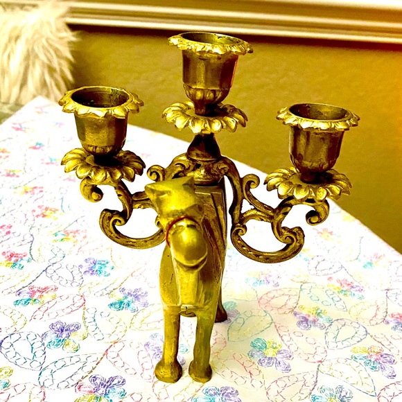 VINTAGE SOLID BRASS CAMEL CANDLE STICKS HOLDER